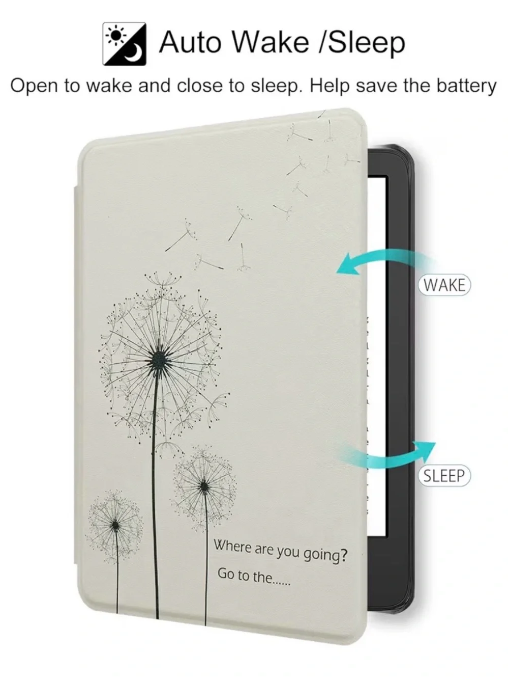 Slim Dandelion Tablet Case with Auto Wake/Sleep - White
